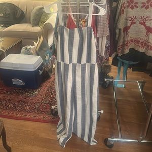 Stripped summer jumpsuit with thick tank top straps